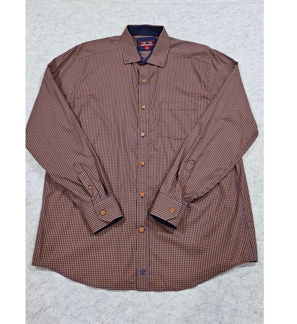 Johnston & Murphy XC4 Plaid Long Sleeve Button-Down Shirt, Blue Orange, Sz L